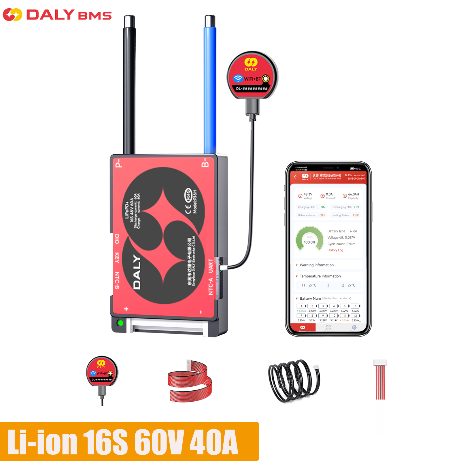 Lifepo4 Battery Pack - DALY Smart BMS 16S 60V 40A