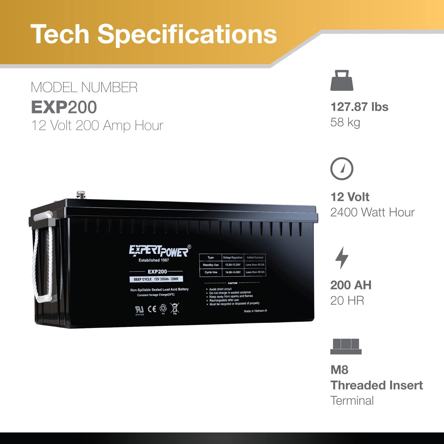 بطارية EXP200 12 فولت 200 أمبي - مراجعة Agm Deep Cycle Battery وسعره
